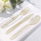 WDF 360 Gold Plastic Silverware - Disposable Gold Glitter Cutlery - Plastic Silverware inluding 120Forks, 120 Spoons, 120 Knives for Wedding/Baby Shower/Birthday - Image 2