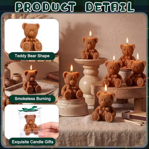 MTLEE 24 Set Tartan Plaid Teddy Bear Candle Favors for Guest We Can Bearly Wait Teddy Bear Baby Shower Favors with Boxes Tartan Plaid Cards Handmade Candles Bulk for Boys Girls Gender Reveal Party - Image 5