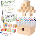 Baby Shower Blocks Game Set with Wooden Box, Acrylic Markers & Wooden Sign for Baby Shower Games, Gender Reveal & Decorations (GreenLeaves) by Pydeeirom