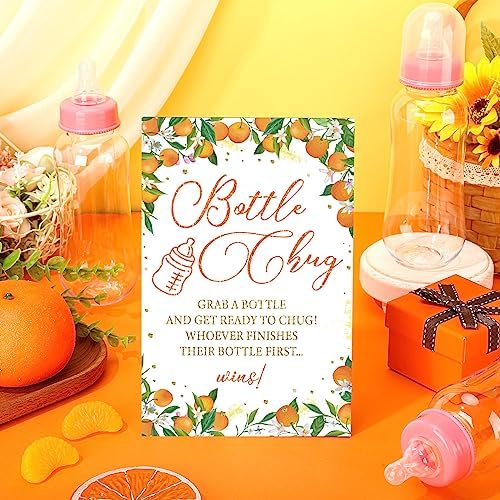 TrelaCo 12 Pcs Orange Theme Baby Shower Games Bottle Chug Wooden Sign Set - Image 2