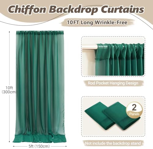 10ft x 10ft Emerald Green Backdrop Curtains, Wrinkle-Free Sheer Chiffon Fabric Photo Backdrop Drapes for Wedding Arch Party Ceremony Photography Decoration - Image 4