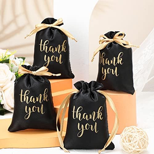 Roowest 5 x 7 Inch 100 Pcs Thank You Satin Gift Bags, Black - Image 3