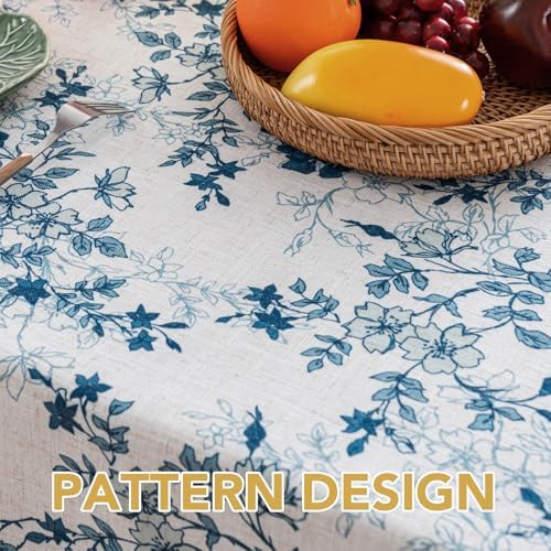 H.VERSAILTEX Linen Table Cloths Floral Printed Tablecloth Spill-Proof Waterproof Table Cover for Dining Buffet Feature Soft and Thick Fabric Wrinkle Free, 60 x 104 Inch, Retro Floral - Stone Blue - Image 6