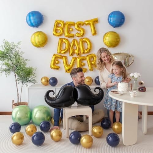 45 PCS Fathers Day Gift for Dad Happy Birthday Foil Balloon Party Decorations Balloons Kit, "Best Dad Ever" Letter Balloons Navy Blue Gold Latex Balloons for Father, Father's Day Party Decor - Image 4