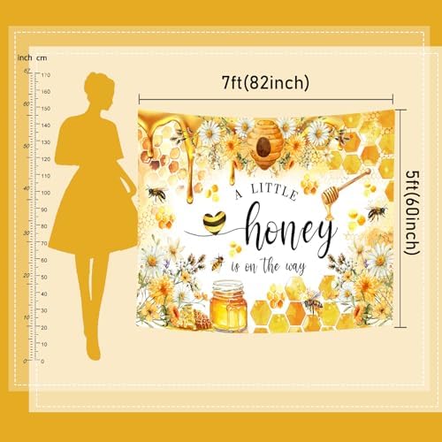 Mocsicka Bee Baby Shower Backdrop - A Little Honey is on The Way Baby Party Decorations Banner - Honeycomb Bumble Bee Photography Background (Yellow, 10x8ft(120"x96")) - Image 6