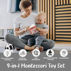 Pine Bunny Montessori 9-in-1 Newborn Sensory Toy Set for 0+ Months Plush Bed Wrap Vision Ball, Black & White Cards Mirror Bed Surround Elephant Teether Educational Learning Tummy Time Development Toys - Image 6