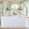 8ft White Table Cloth Rectangle Tulle Tablecloth White Tablecloths for 8 foot Rectangle Tables Stretch Spandex Table Cover with Skirt for Parties Wedding Birthday Events Buffet Banquet Table Skirt by HBBMAGIC