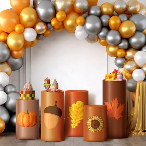 HunnmingRe 5 Pcs Fall Thanksgiving Cylinder Pedestal Stand Covers for Party - Image 6