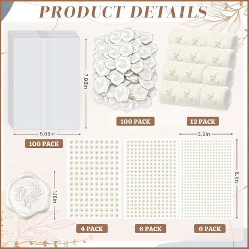 Wedding Invitation Kit, 100 Sets Pre-Folded Vellum Jackets for 5x7 Invites Ribbon Wax Seal Stickers Decorative Pearl Stickers for DIY Wedding Invitations Accessories - Image 2