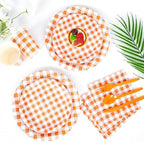 Vyntra 350-Pc Orange Gingham Paper Plates and Napkins Party Supplies - Image 6