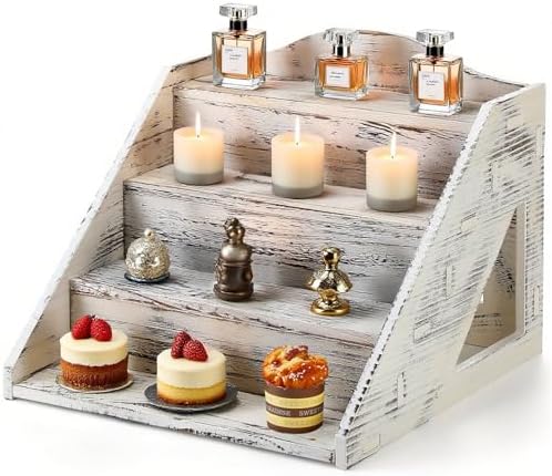 Jetec 4 Tier Wood Retail Cupcake Display Stands, Retro White by Jetec