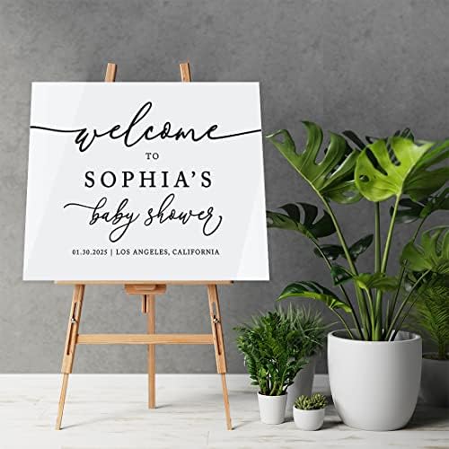 Andaz Press 16"X20" White Acrylic Personalized Baby Shower Welcome Sign, Gender Neutral Large Personalized Baby Shower Sign For Easel Stand, Classic Custom Baby Shower Welcome Sign Board Acrylic - Image 2