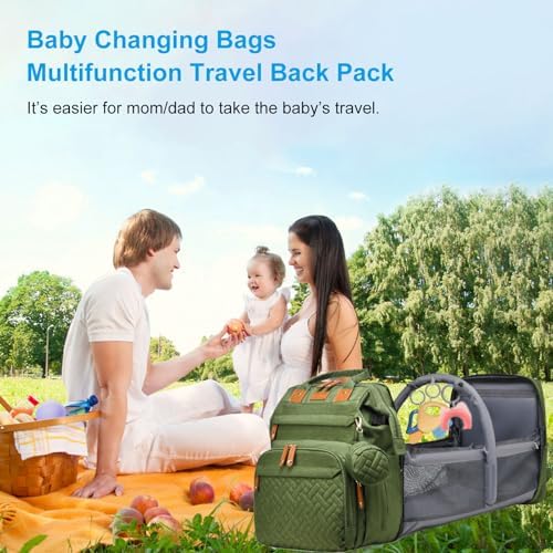 Jeryswet Baby Diaper Bags with Changing Station, Waterproof Large Capacity Diaper Bag Backpack for Moms Dads with USB Charging Port and Stroller Straps, Baby Shower Gifts, Green - Image 7
