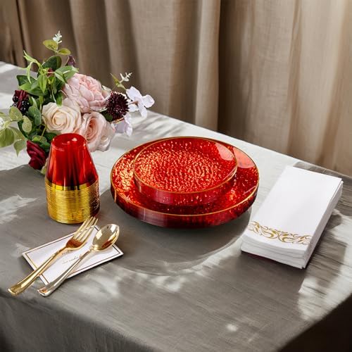 DaYammi 175PCS Clear Red Plastic Dinnerware Set for 25 Guests - Image 2