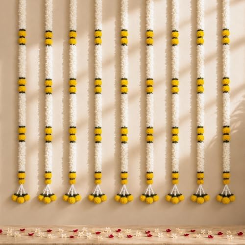 LOVENSPIRE Artificial Jasmine Marigold Garland for Festive Decorations - Indian Flowers for Wedding, Diwali, Day of the Dead, Outdoor Wall Hanging & Indoor Home Decor 3Feet / 30Strings by LOVENSPIRE
