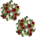 NUPTIO Candle Rings Wreaths Centerpieces: 13.4 Inch Crimson & White Flower Rose Wreath for Wedding Party Christmas Table Decorations - Spring Summer Front Door Porch Decor 2 Pcs by Nuptio