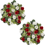 NUPTIO Candle Rings Wreaths Centerpieces: 13.4 Inch Crimson & White Flower Rose Wreath for Wedding Party Christmas Table Decorations - Spring Summer Front Door Porch Decor 2 Pcs by Nuptio