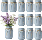 12 PCS 16oz Glass Mason Jars Flower Vases for Centerpieces, Blue by ZHURUININ