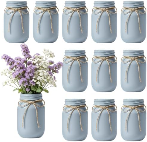 12 PCS 16oz Glass Mason Jars Flower Vases for Centerpieces, Blue by ZHURUININ