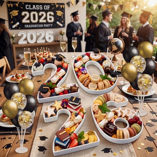 SiliFine 4 Pcs 2026 Number Letter Charcuterie Board Class of 2026 Graduation Ceramics Fillable Letters Box Small White Reusable Alphabet Food Serving Tray Platter for Candy Graduation Gift Party Decor - Image 5