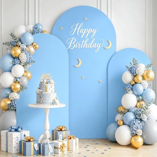 7.2FT 6.6FT 6FT Set of 3 Spandex Fitted Wedding Arch Stand Covers Baby Blue Arch Backdrop Cover Chiara Backdrop Cover Round Top Arch Covers for Bridal Baby Shower Wedding Ceremony Decorations by PATYDEST