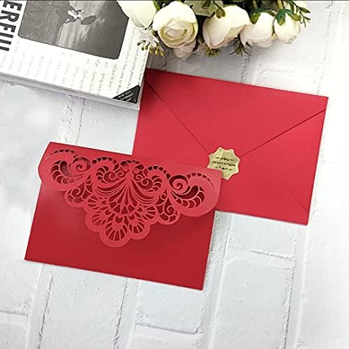 NC 50 Sets Red Laser Hollow Tri-fold Luxury Invitation Card for Wedding Invitation Holiday Dinner Party Invite Card (Red, Whole set) - Image 2