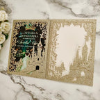 20PCS Castle Pocket Invitations, Quinceanera Invitations with Envelopes, Princess Invitation, Laser Cut quince invites (glitter light gold) - Image 4