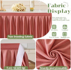 Partisky Rosy Pink Polyester Table Skirt for Rectangle Tables 14ft, Wrinkle Resistant Pleated Ruffle Table Cloth for Wedding Baby Shower - Image 3