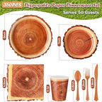 FillTouch 350 Pcs Wood Grain Disposable Plates Fall Party Supplies for 50 - Image 2