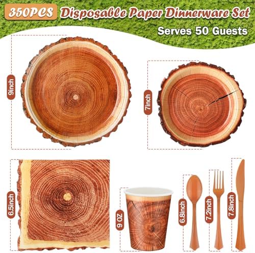 FillTouch 350 Pcs Wood Grain Disposable Plates Fall Party Supplies for 50 - Image 2