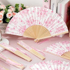 JarThenaAMCS 25 Sets Pink Floral Hand Folding Fans with Bags Wedding Party Favors Chinoiserie Flower Butterfly Foldable Paper Fans with Tassel for Bridesmaid Bridal Shower Decor - Image 4