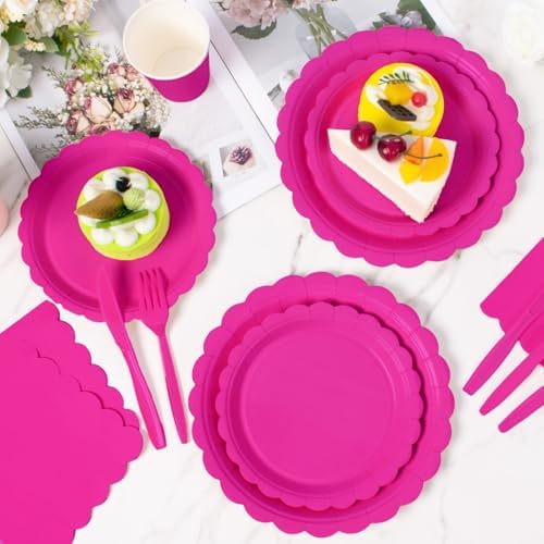 Vyntra 350 Pcs Hot Pink Paper Plates and Napkins Party Supplies - Image 4