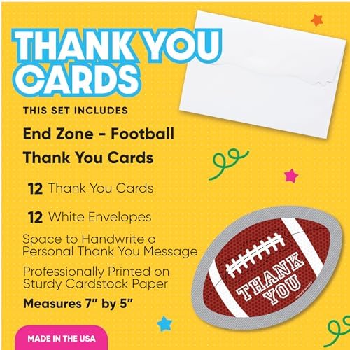 Big Dot of Happiness End Zone - Football - Shaped - Baby Shower or Birthday Party Thank You Note Cards with Envelopes - Set of 12 (Pack of 2) - Image 2