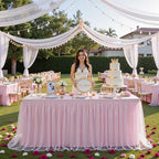 familus Pink Table Cloths 8 Foot Rectangle 4 Pack Stretch Ruffle Tulle Tablecloth Spandex Fitted Table Cover for 8 Foot Tulle Table Skirts for Party Wedding Table Cloths, Banquets - Image 2