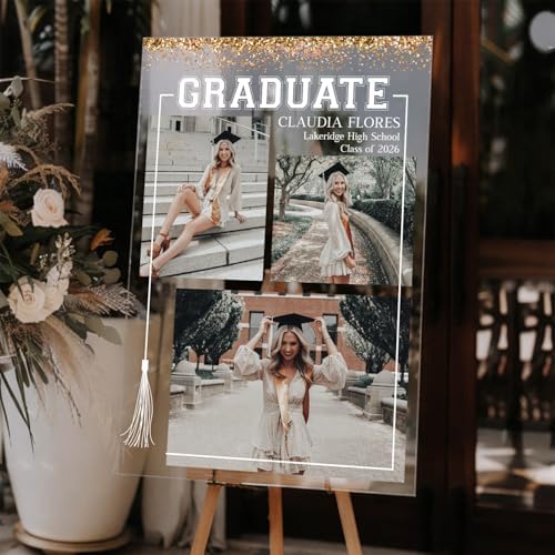 Personalized Clear Graduation Yard Sign with Photos – Custom Acrylic Senior Graduation Welcome Sign for High School Class of 2026 Party Decorations, Outdoor Lawn Display, Photo Collage Sign - Image 4