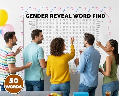 Gender Reveal Word Find, Baby Shower Giant Crossword Poster Puzzle, Large Gathering Activity, Minimalist Wall Decor, Multiple Sizes (36 x 48 inches) - Image 3