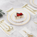 BESTVIP 350 PCS Disposable White and Gold Plastic Plates for 50 Guests - Image 3