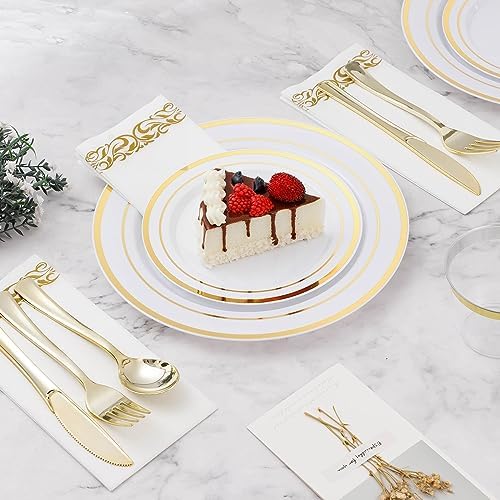 BESTVIP 350 PCS Disposable White and Gold Plastic Plates for 50 Guests - Image 3