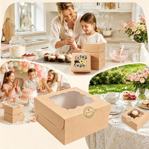 16 Pack Brown 6x6x3 Cookie Boxes with Window, Rustic Bakery Treat Boxes - Image 6