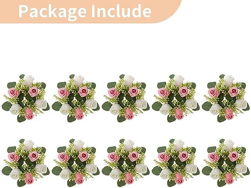 NUPTIO Flower Wreath for Table Centerpieces: 9.05 Inch Small Pink & White Candle Rings 10 Pcs for Wedding Party Christmas Decorations - Rose Wreaths for Spring Summer Front Door Porch Decor - Image 6