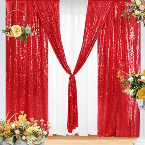 Eternal Beauty Red Sequin Backdrop Curtains, 4 Panels 2x8FT by EternalBeauty