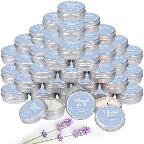 MTLEE 50 Pcs Blue Floral Thank You Candles Baby Shower Wedding Favors by MTLEE