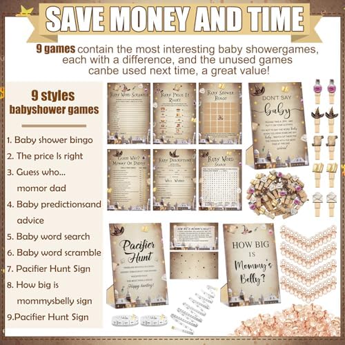 Sherr 476 Pcs Magical Baby Shower Game Set, 9 Style Baby Shower Activities - Image 4