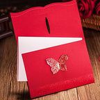 Hosmsua 50PCS Personalized Red Laser Cut Lace Flora Invitations Cards with Gold Butterfly and Envelopes for Bridal Shower Wedding Quinceañera Invitation - Image 6