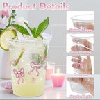 100 Pcs Pink Bow Plastic Cups, 12 oz Cute Bow Drinking Cups Pink Bow Clear Disposable Plastic Cups for Bridal Shower Wedding Birthday Party Supplies - Image 3