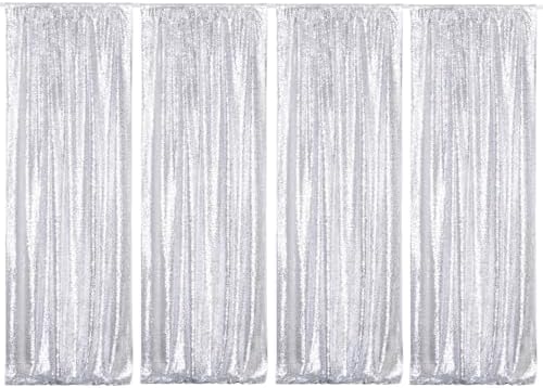 Poise3EHome Silver Sequin Backdrop Curtains,4 Panels 2FTx8FT Glitter Background for Party Birthday Party Baby Shower Wedding Christmas Thanksgiving Halloween Holiday Festival Decor by Poise3EHome