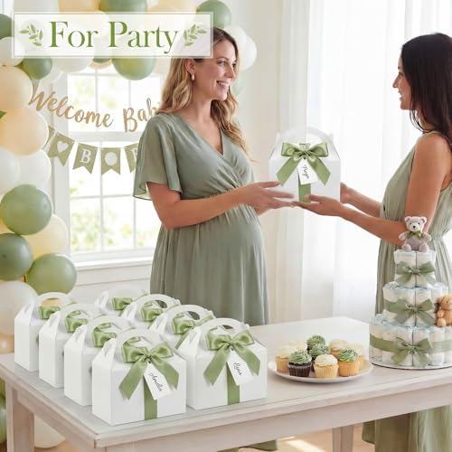 Maitys 50 Set Large Gable Boxes with Handle, Ribbon, Tag, White,Sage Green - Image 6