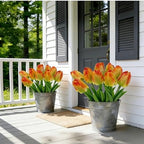 Orange Artificial Tulips for Vase, 48 Faux Tulip Flowers for Fall Centerpiece, Autumn Home Decor, Thanksgiving Table Arrangement & Rustic Farmhouse Decorations - Image 7