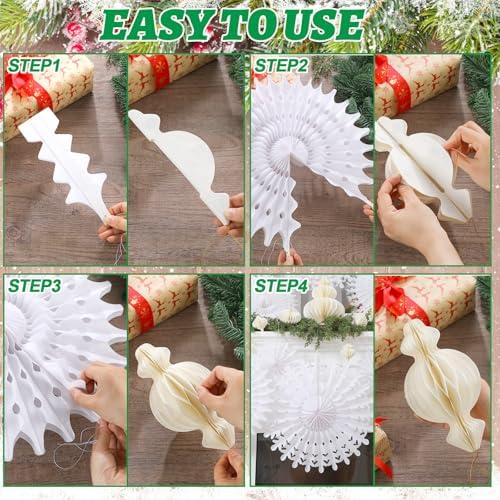 Cinnvoice 28 Pcs Snowflake Fans and Honeycomb Balls Winter Wonderland Decor - Image 4
