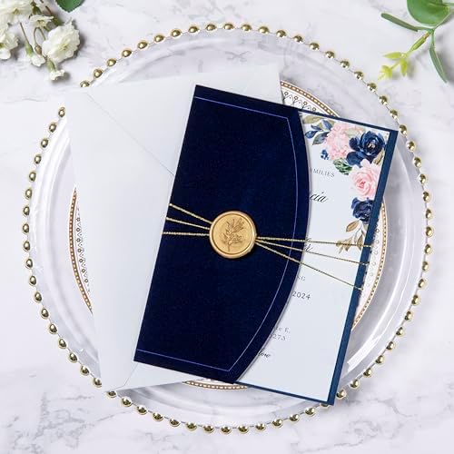 ponatia Navy Blue Velvet 5x7 Wedding Invitation Envelopes Sleeves - Image 2
